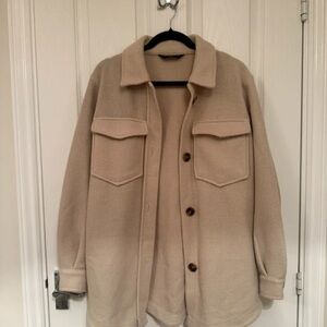 Women's Beige Utility Shacket Jacket - Classic Button-Front